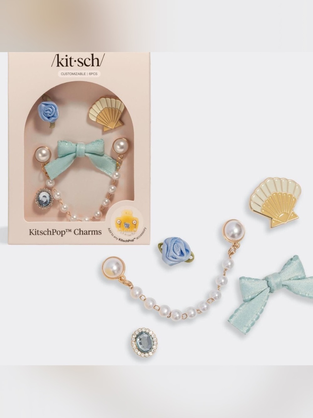 Kitsch KitschPop 6-Piece Customizable Charm Set Blue Pearl Bow –Retail $13.99